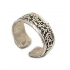 Unisex adjustable size band ring 925 sterling silver hand engraved work C 287